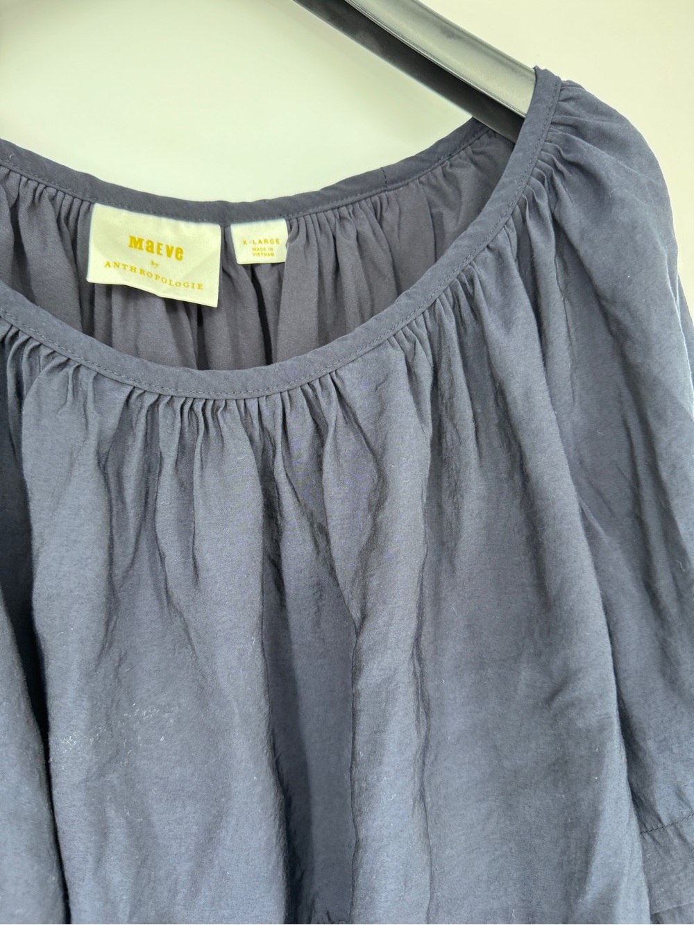 Anthropologie Navy Pintuck Puff-Sleeve Blouse - Picture 6 of 6